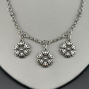 BRIGHTON Three Flowers Snowflakes Silver-tone Cable Chain Necklace 17"